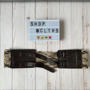 All Saints Spitalfields Woven Leather Detail Brown & Tan Waist Belt